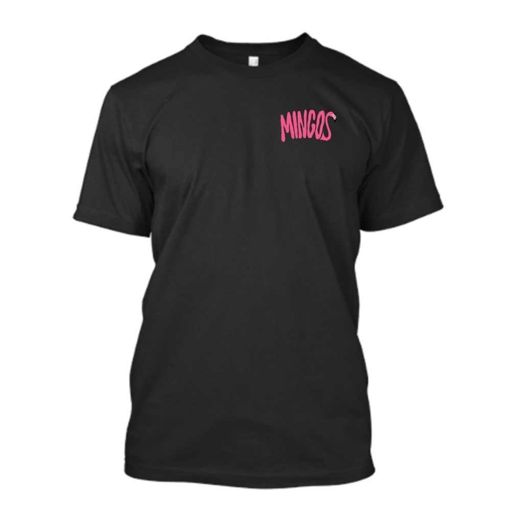 EUC Mingos Black T-Shirt w/ Pink Logo Embroidery